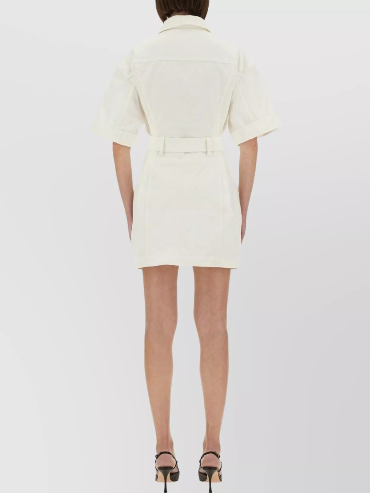 Balmain Short Dress With Belted Waist And Front Pockets In Neutral
