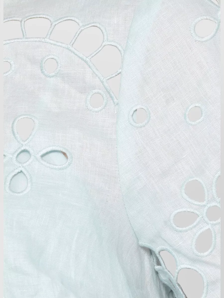 Zimmermann Linen Cropped Embroidered Short-Sleeve Blouse