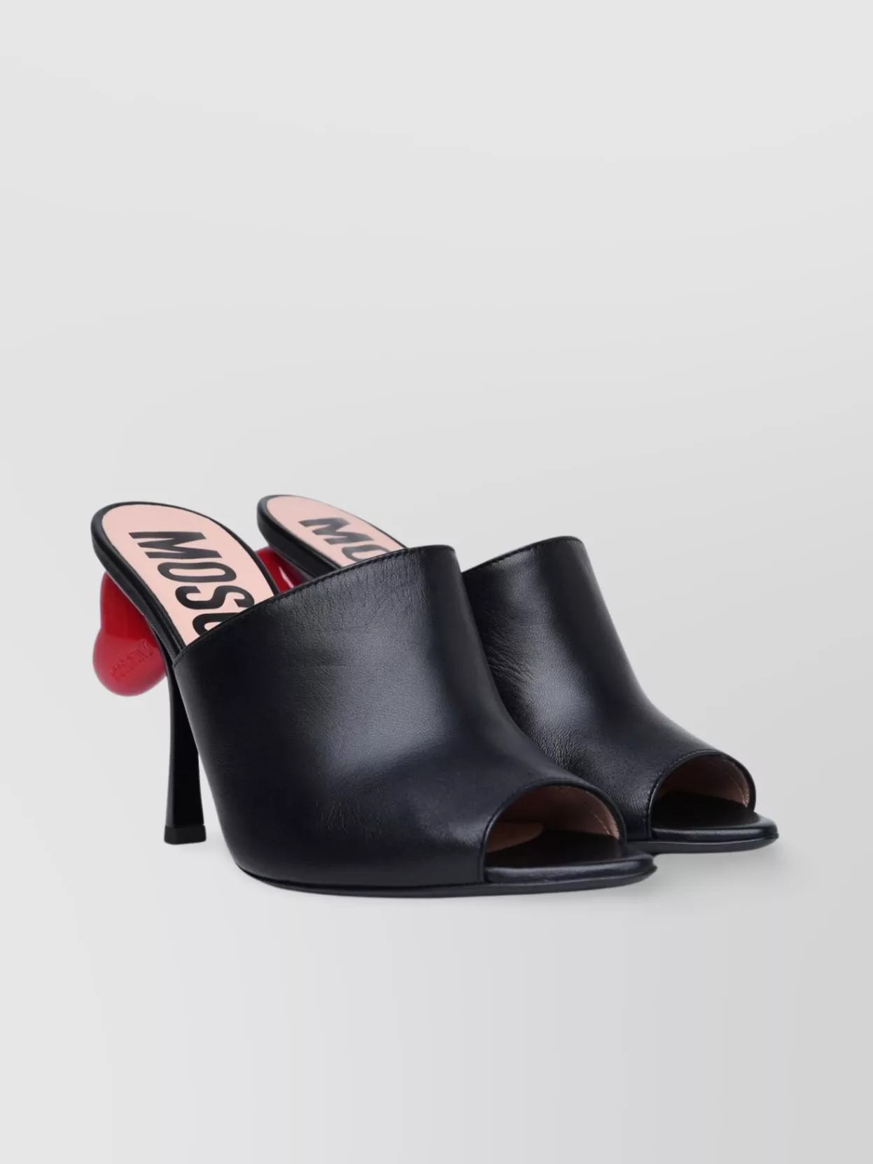 Moschino Leather Sandals Heart-shaped Heel In Black