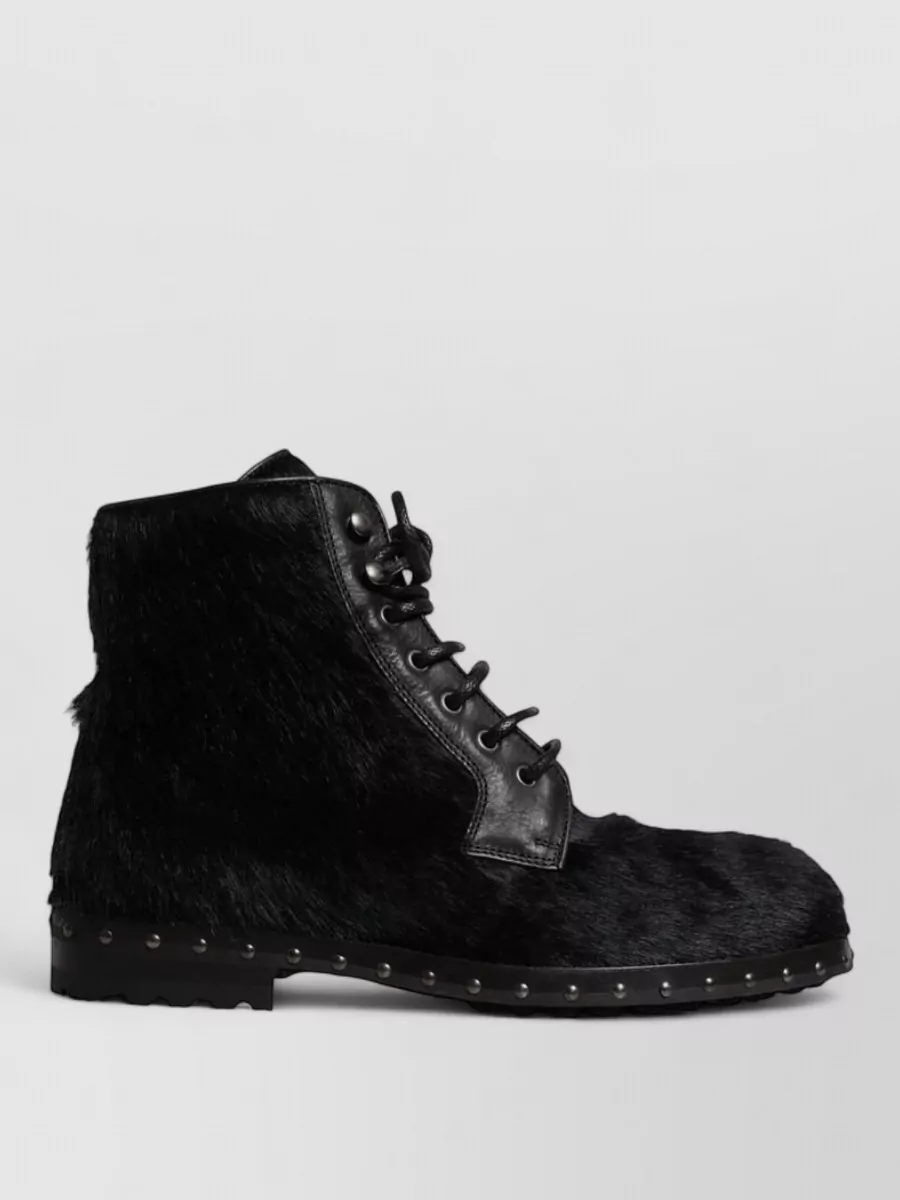 Dolce&Gabbana Calf Leather Studded Lace-Up Ankle Boots