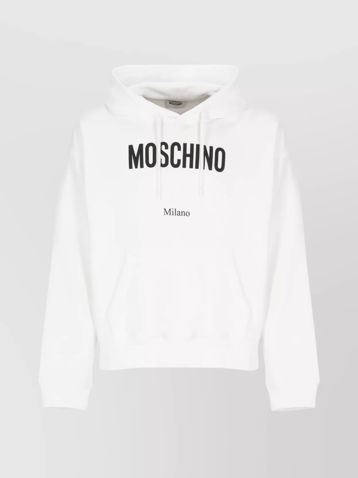 Moschino Drawstring Hooded Sweater Kangaroo Pocket In White