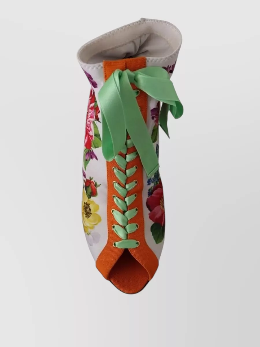 Dolce&Gabbana Floral-Print Open-Toe Ankle Boots