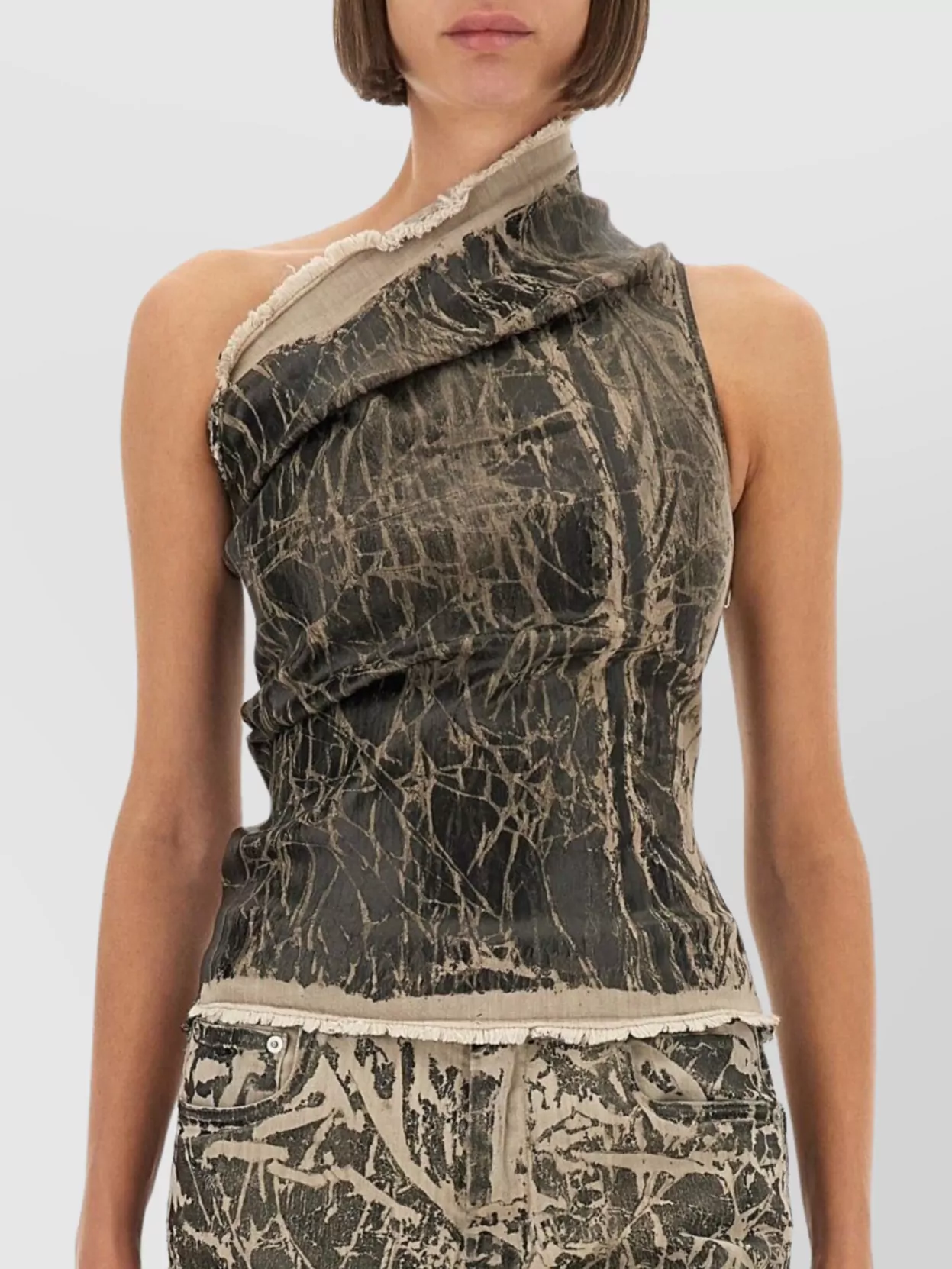 Rick Owens Drkshdw Asymmetric Abstract Pattern Sleeveless Top In Gray