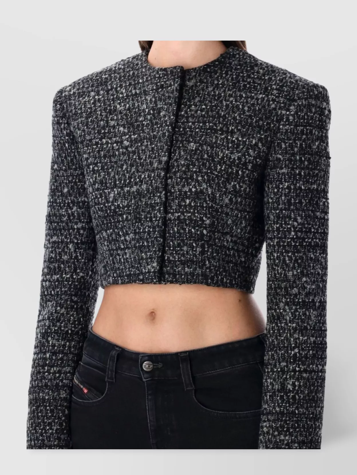 Diesel Cropped Tweed Jacket Long Sleeves In Gray
