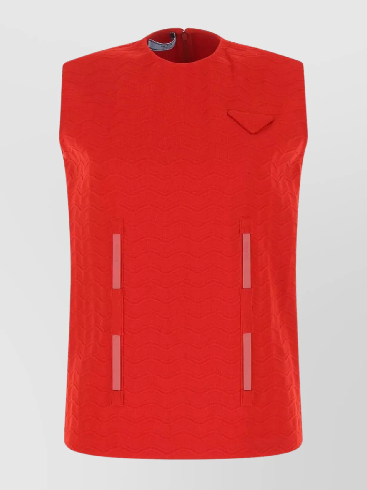 Shop Prada Modern Sleeveless Top With Textured Mock Neck And Side Pockets In Red