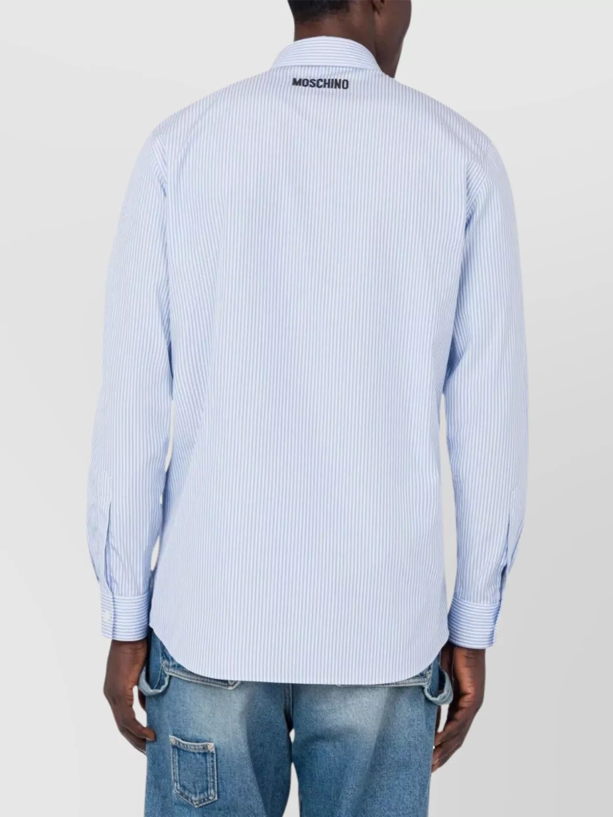 Moschino Curved Hem Vertical Striped Cotton Shirt With Embroidery