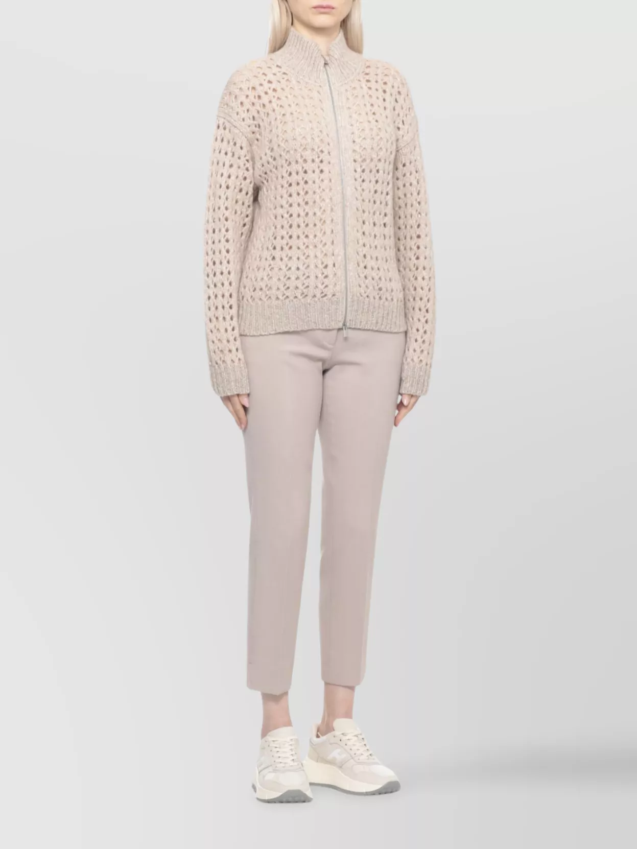 Peserico High Neck Open Knit Cardigan