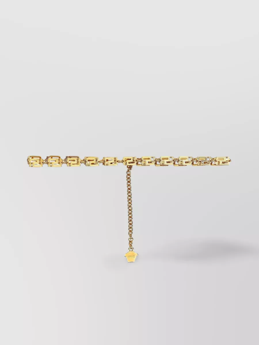 Shop Versace Metal Chain Link Belt With Pendant Detail In Yellow