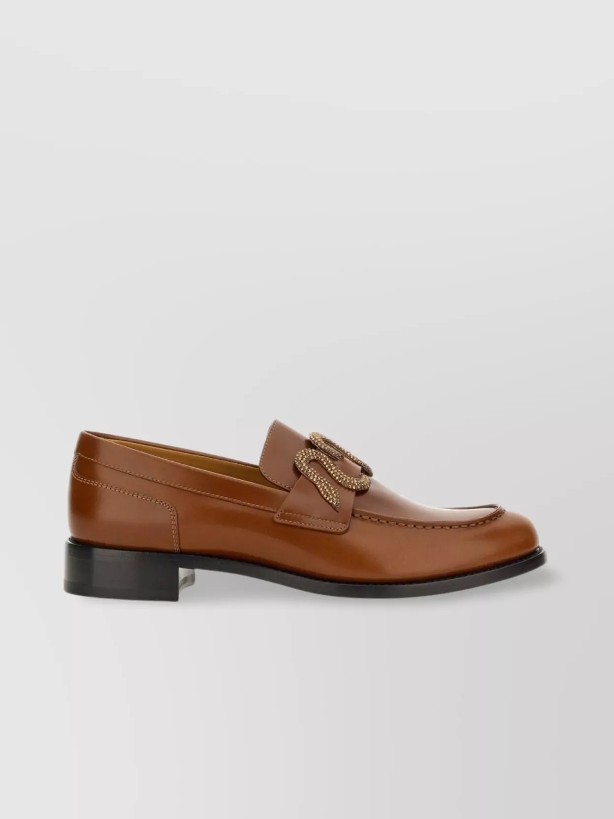 Rene Caovilla Chain Detail Leather Round Toe Loafer