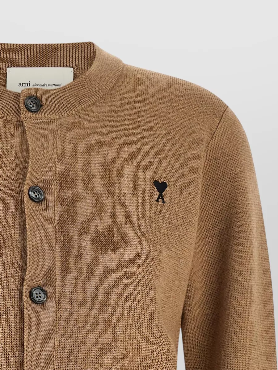 Ami Paris Wool Ribbed Crewneck Cardigan