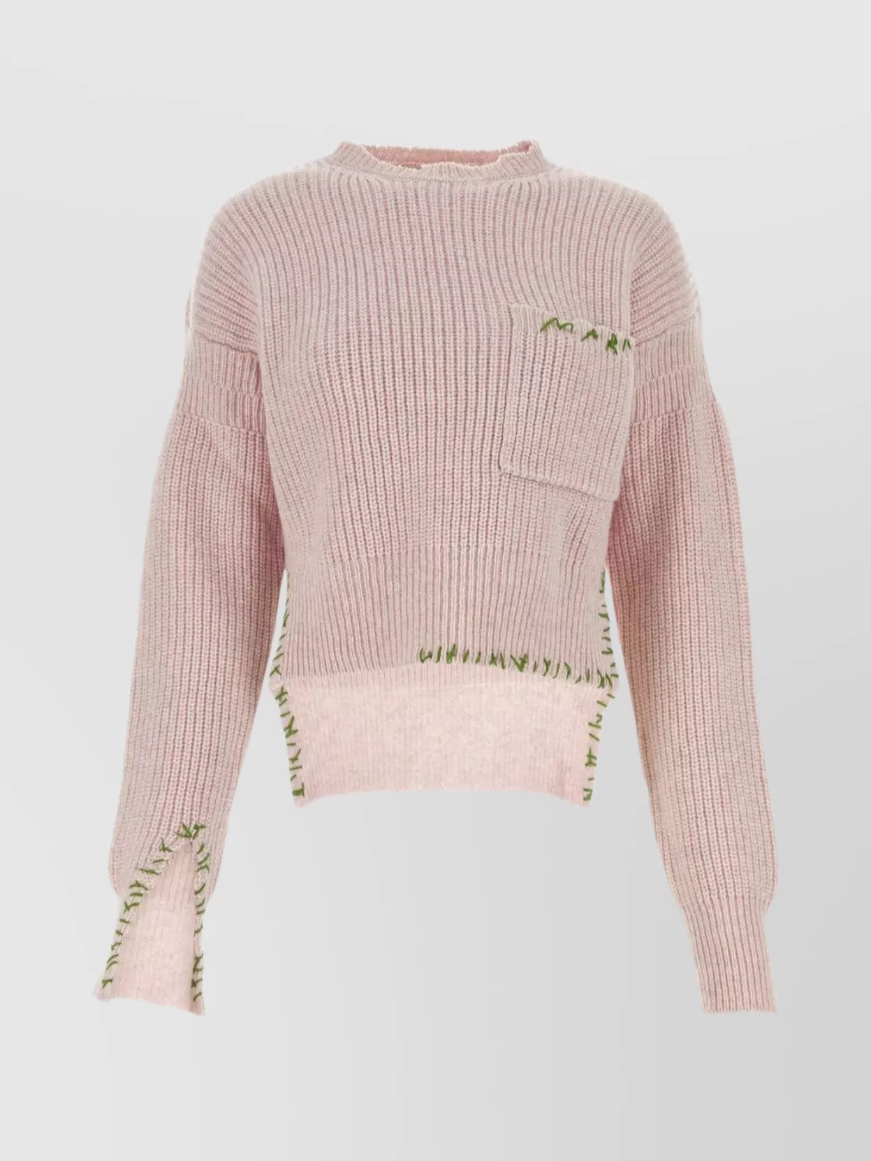 Shop Marni Wool Sweater With Side Slits And Longer Back In Pink