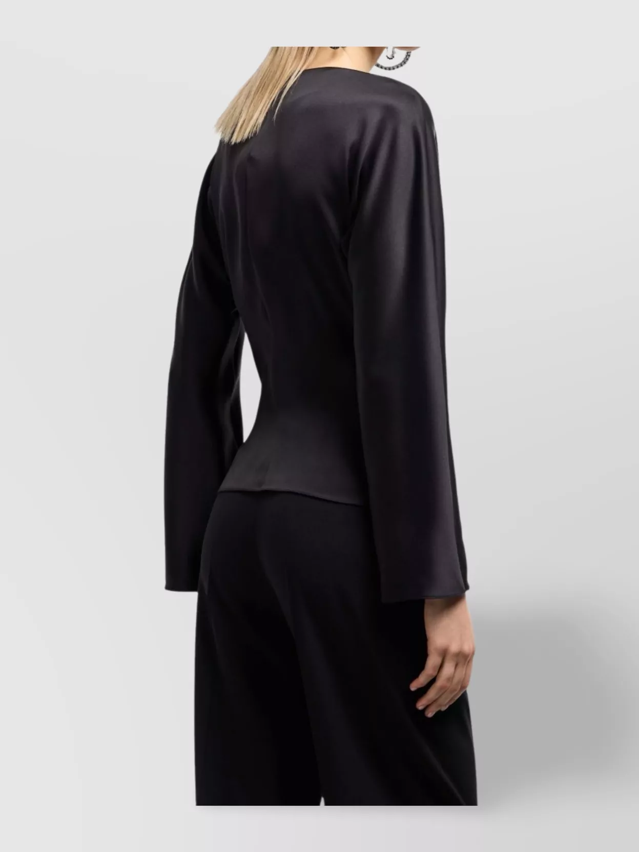 Giorgio Armani Silk Satin Draped V-Neckline Waist Long Sleeves