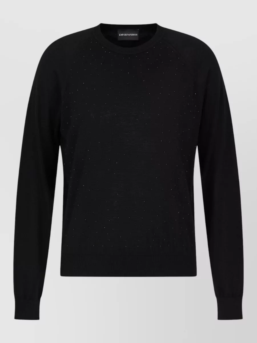 Emporio Armani Fine-Knit Virgin Wool Embroidered Logo Sweater