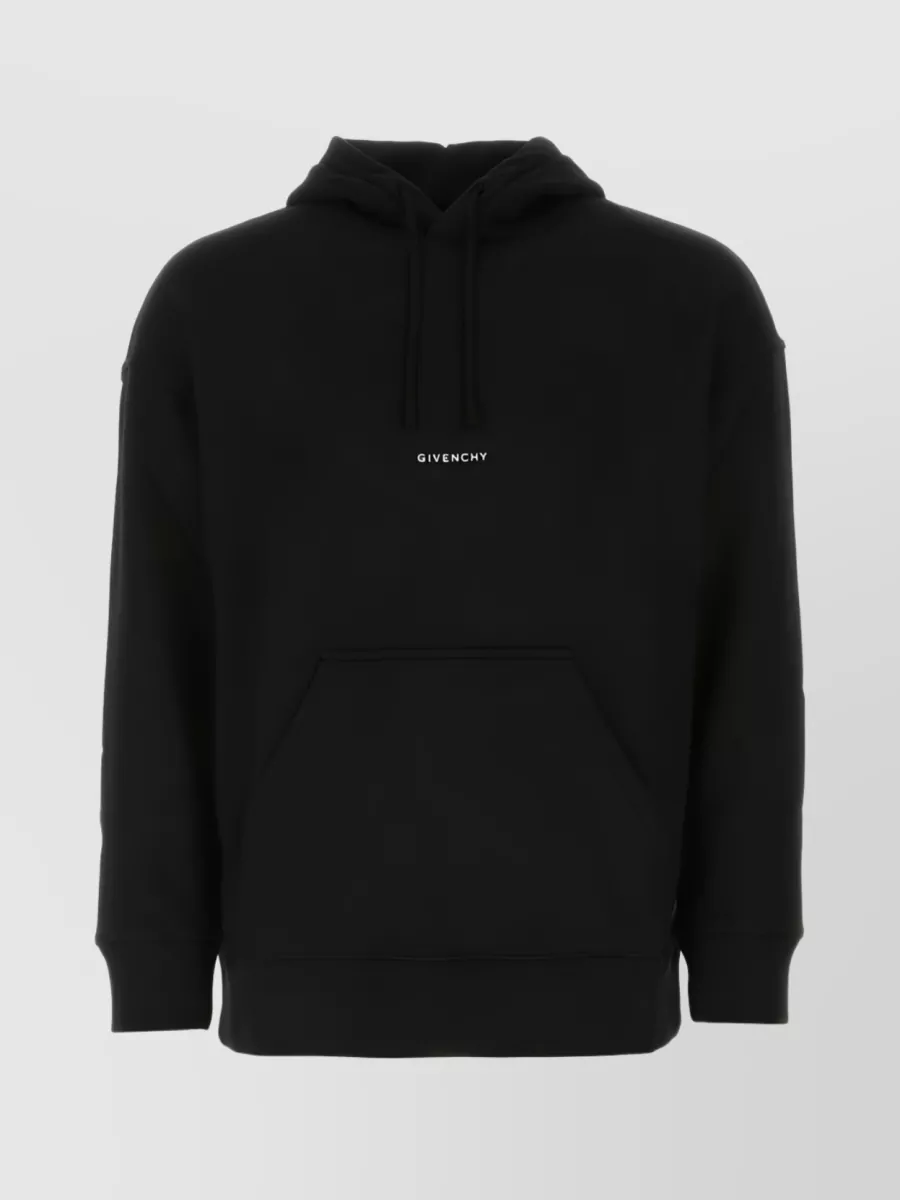 Shop Givenchy Logo Print Hoodie With Drawstring And Front Pocket In Black