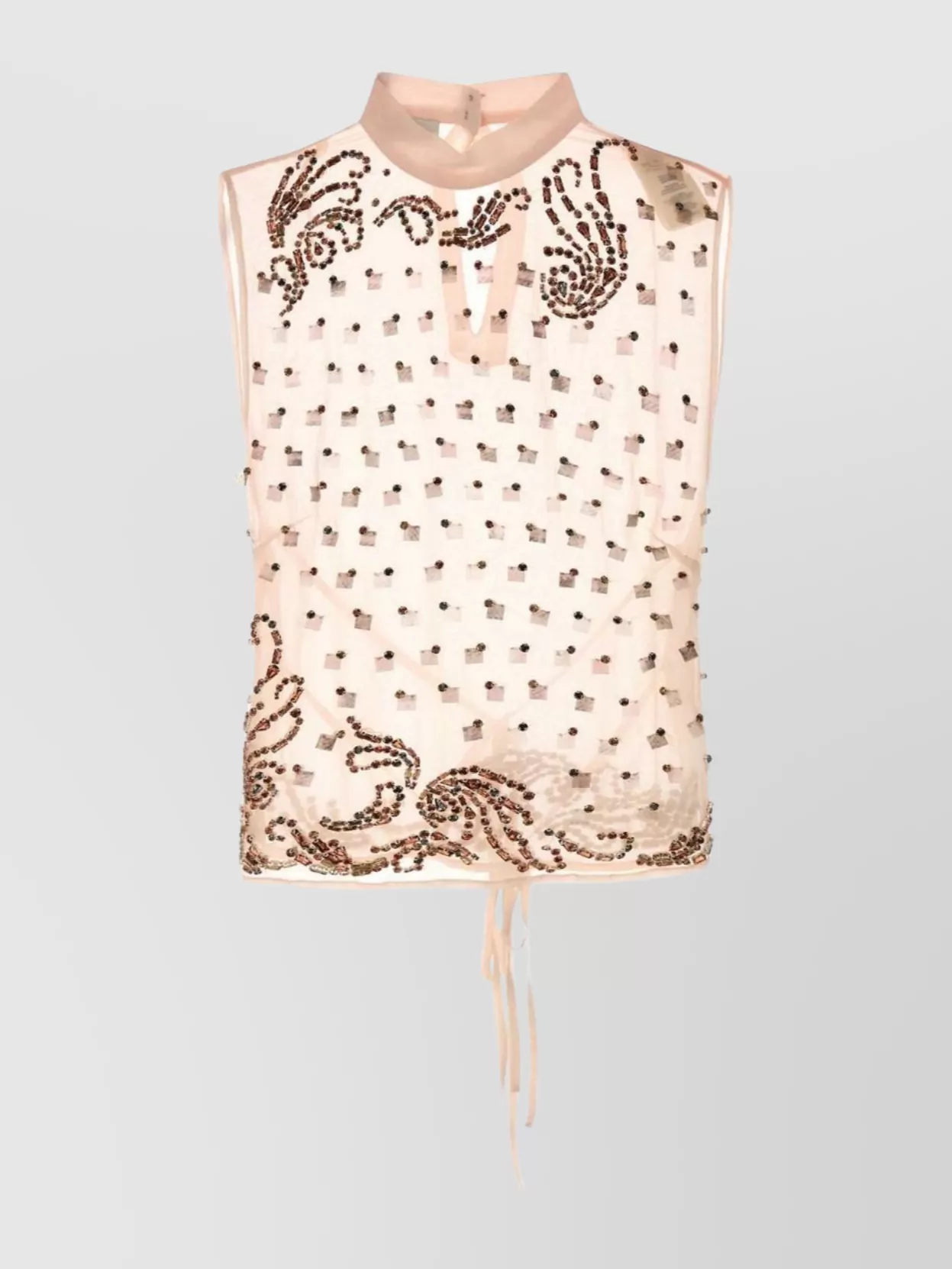 Dries Van Noten Carmasa Top With Keyhole Neck And Tie Detail In Nude