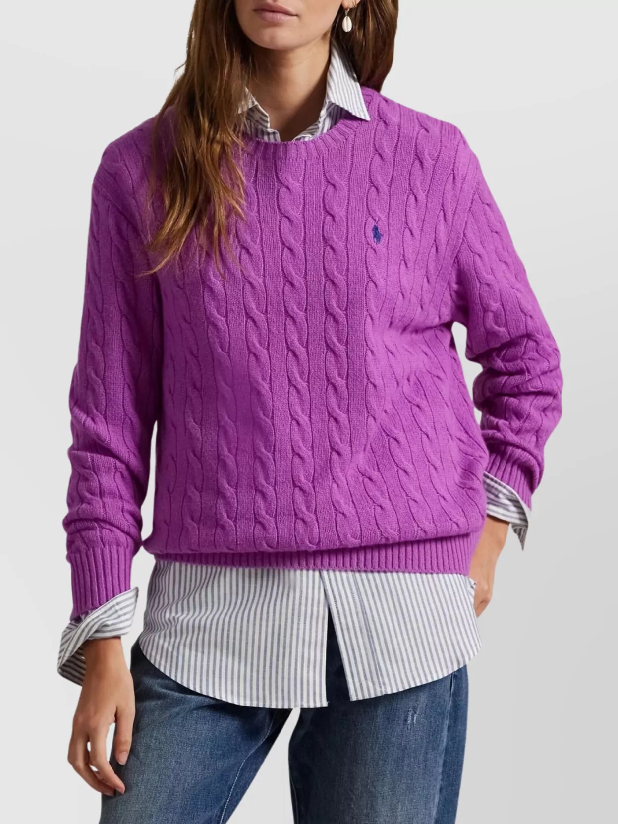 Ralph Lauren Cable Knit Pullover With Ribbed Cuffs And Hem