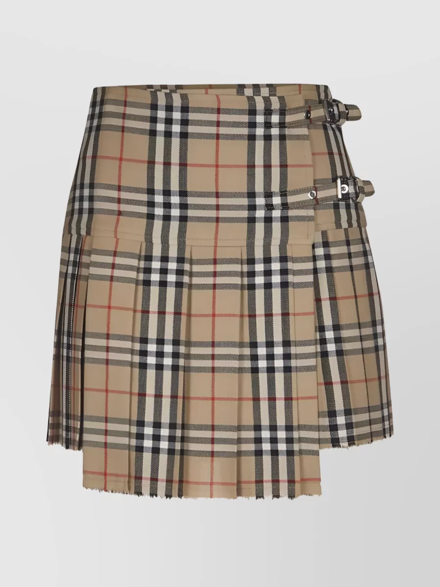 Shop Burberry Vintage Check Pleated Wool Skirt In Brown