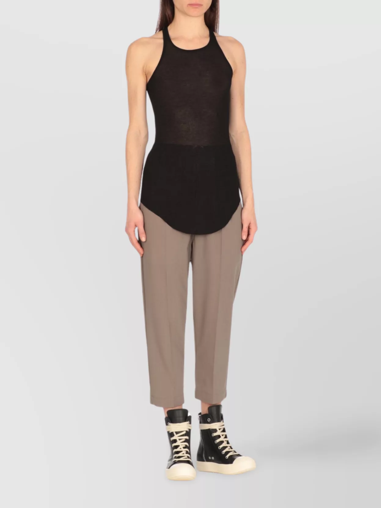 Rick Owens Ribbed Silk Blend Crewneck Racerback Top