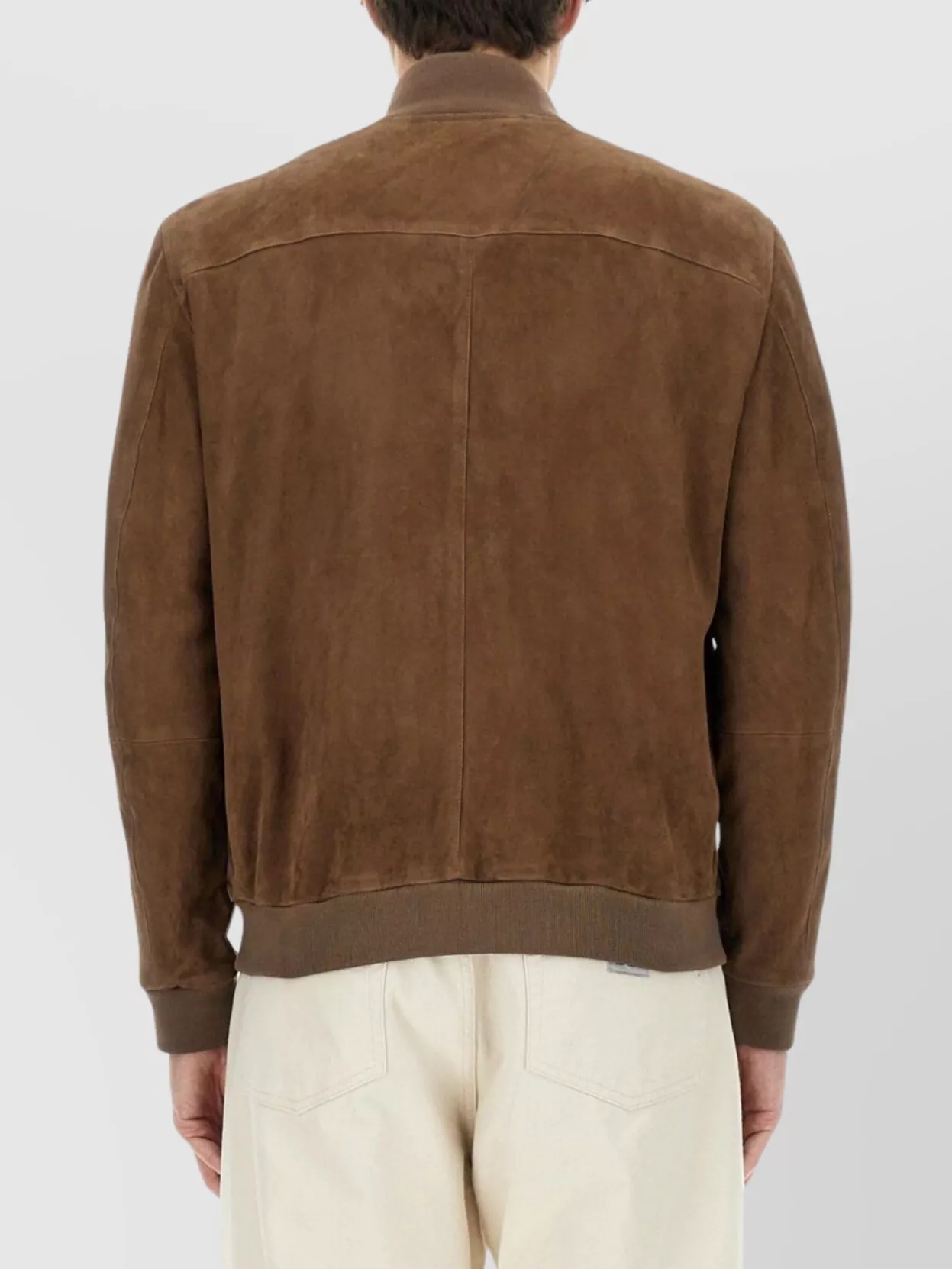 Fay Ribbed Stand Collar Leather Jacket