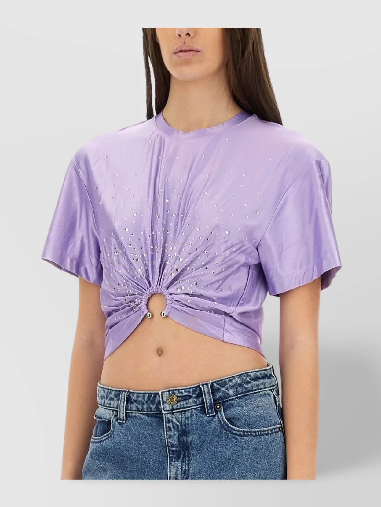 Paco Rabanne Short Sleeve Cropped T-Shirt With Embellished Ring
