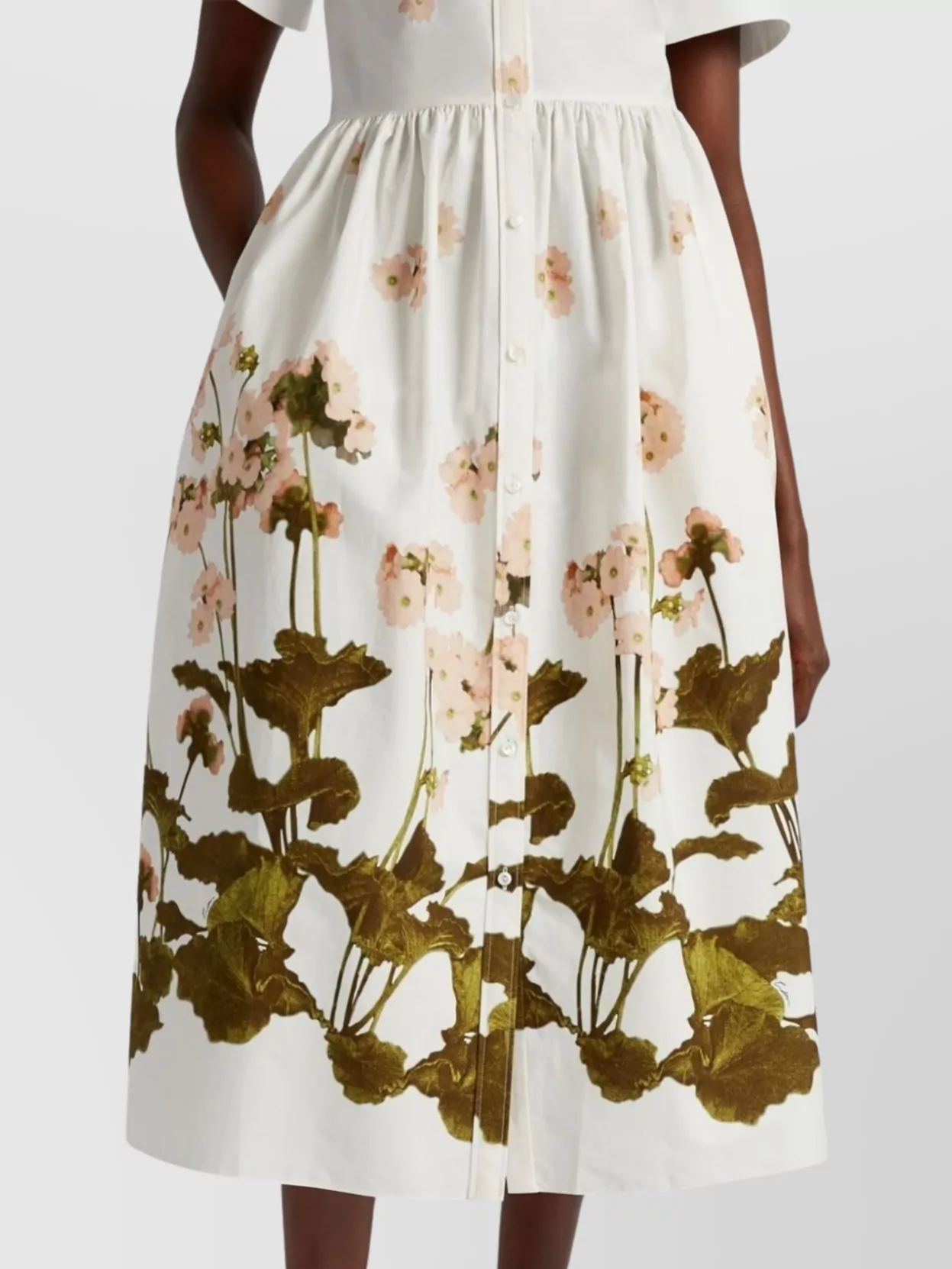 Erdem Floral Print Cotton Dress With Split Cuffs