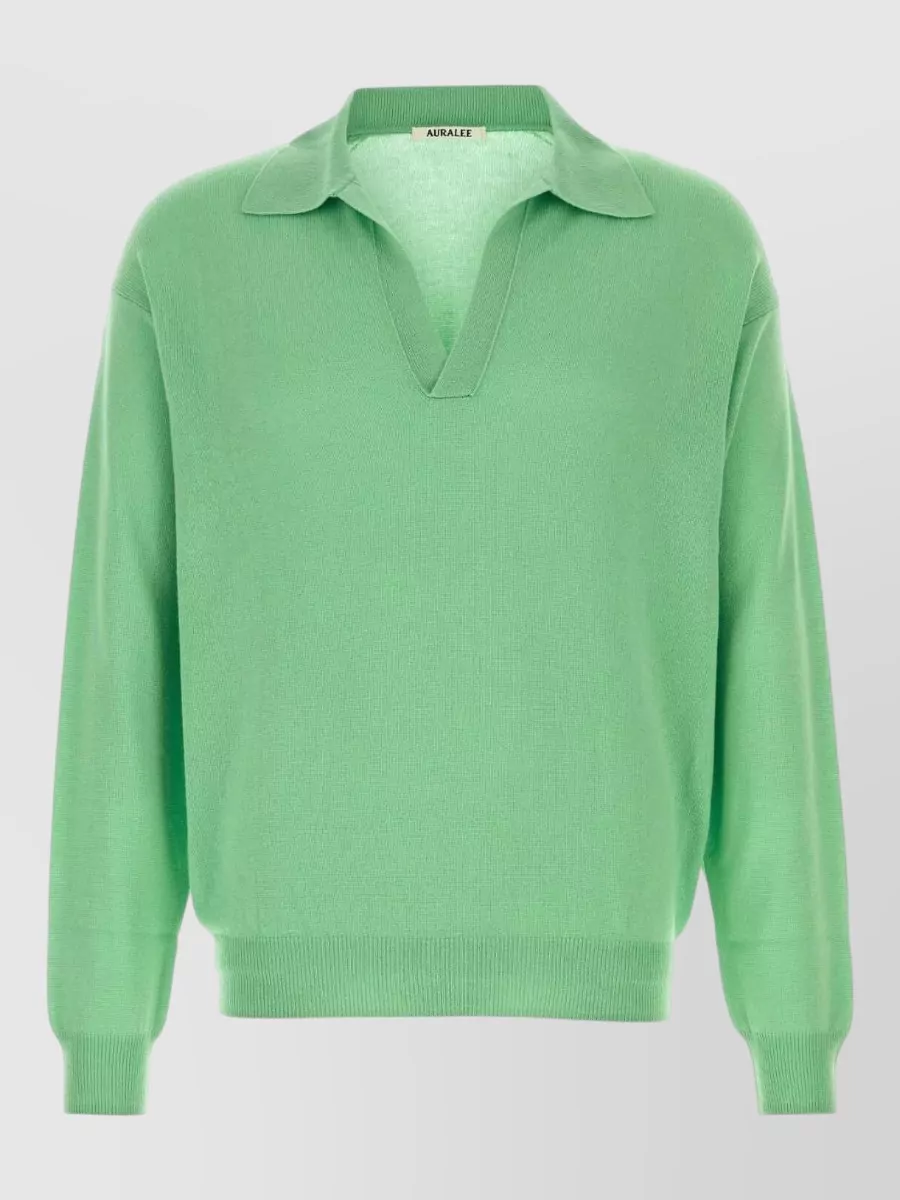 Auralee Cashmere silk fine-knit long-sleeve polo shirt