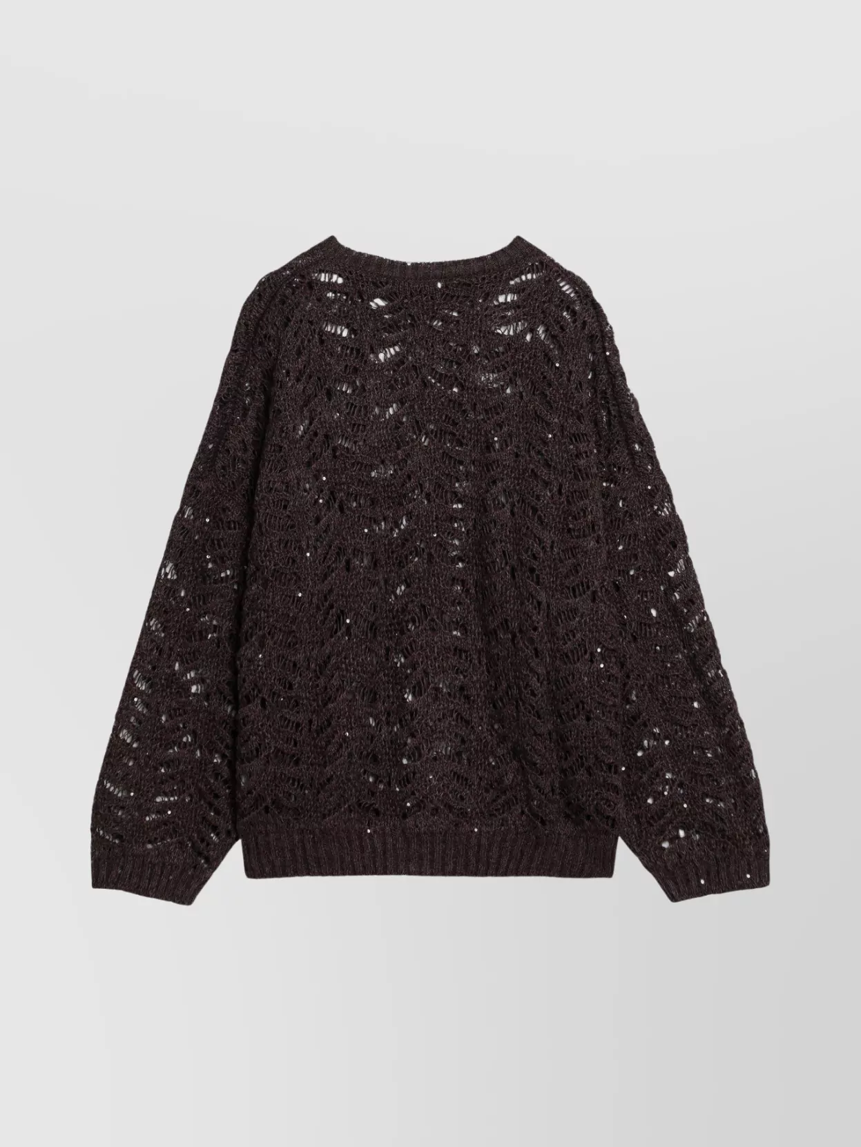 Brunello Cucinelli Brown Perforated Sweater With Micro Sequins In Brown