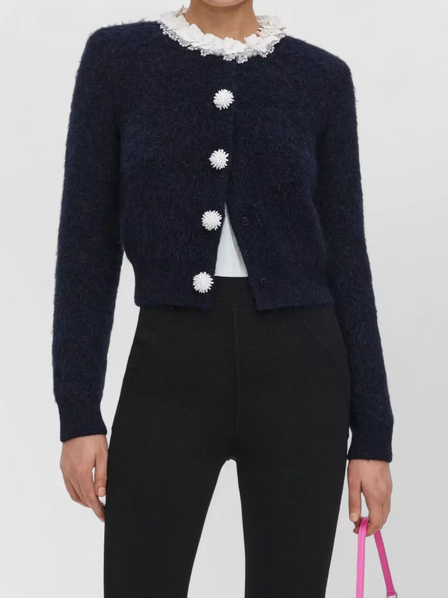 Self-Portrait Alpaca-Blend Embellished Cropped Cardigan