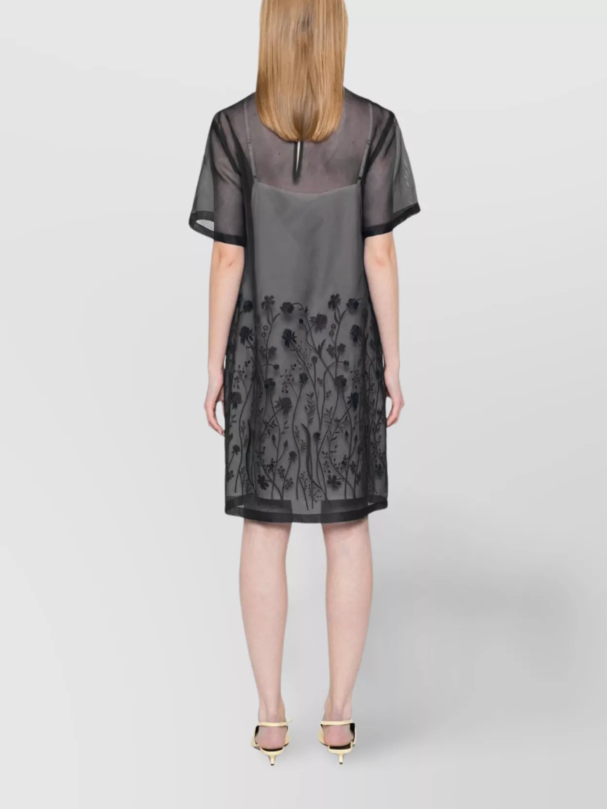 Parosh Floral Embroidered Sheer Midi Dress