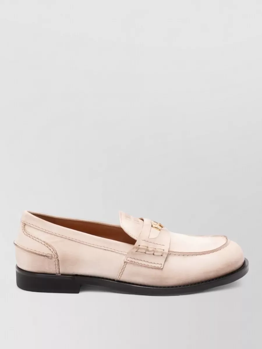Miu Miu Leather Penny Loafers Goldtone Detail