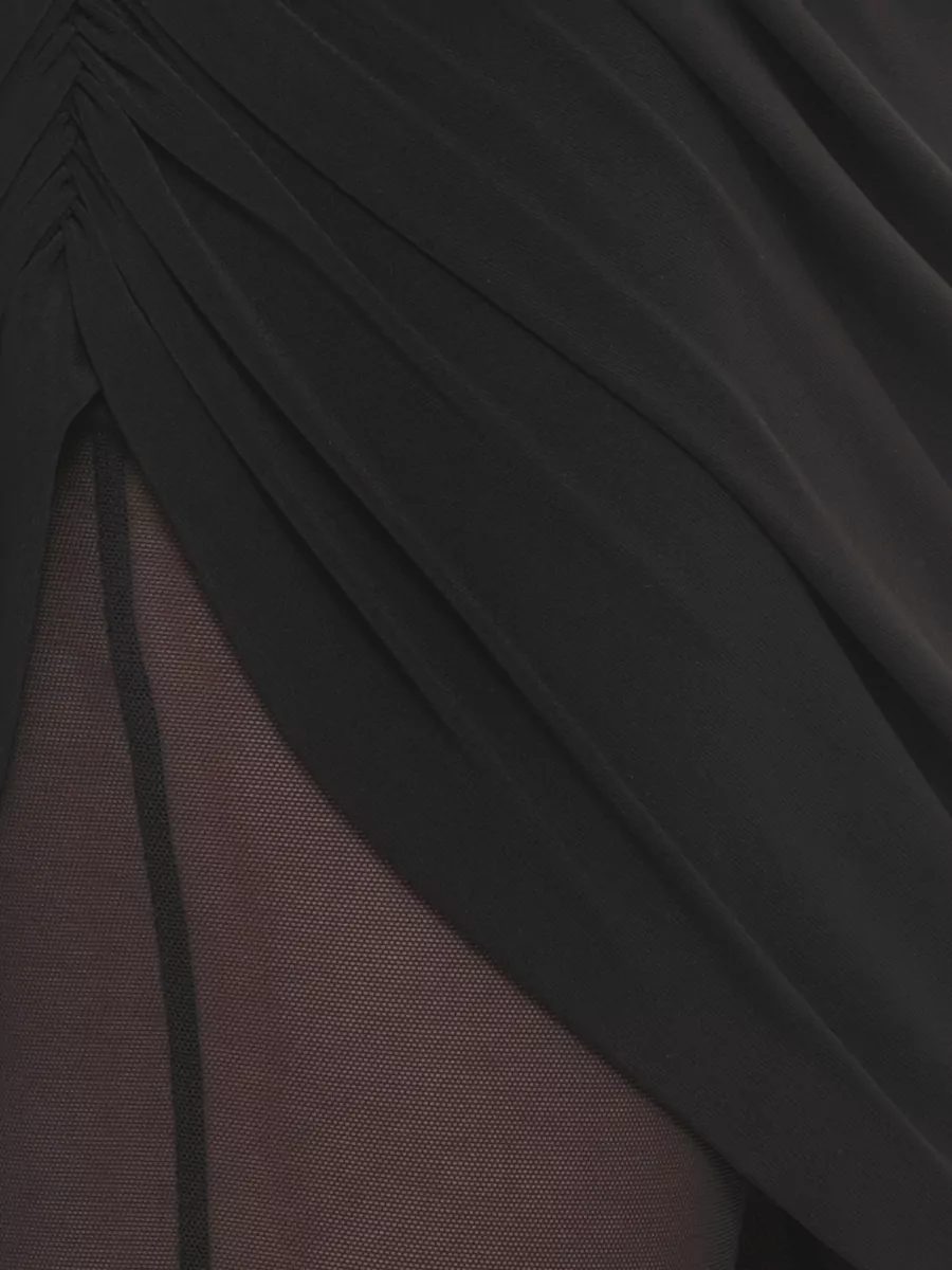 Norma Kamali Knee Length Dress Asymmetric Hem High Neckline