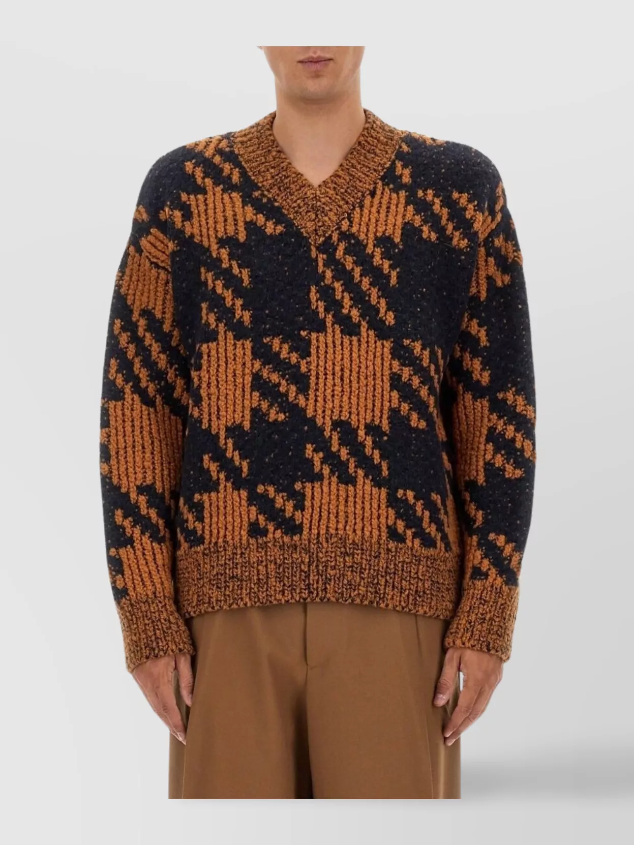 Dries Van Noten Textured Knit V-Neck Long Sleeve Sweater
