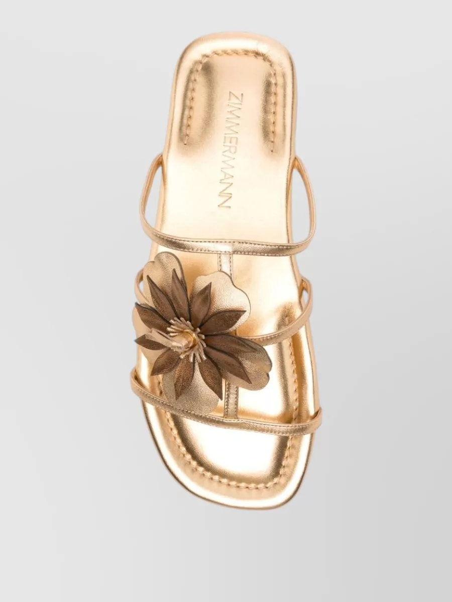 Zimmermann Leather Floral Appliqué Slide Sandals