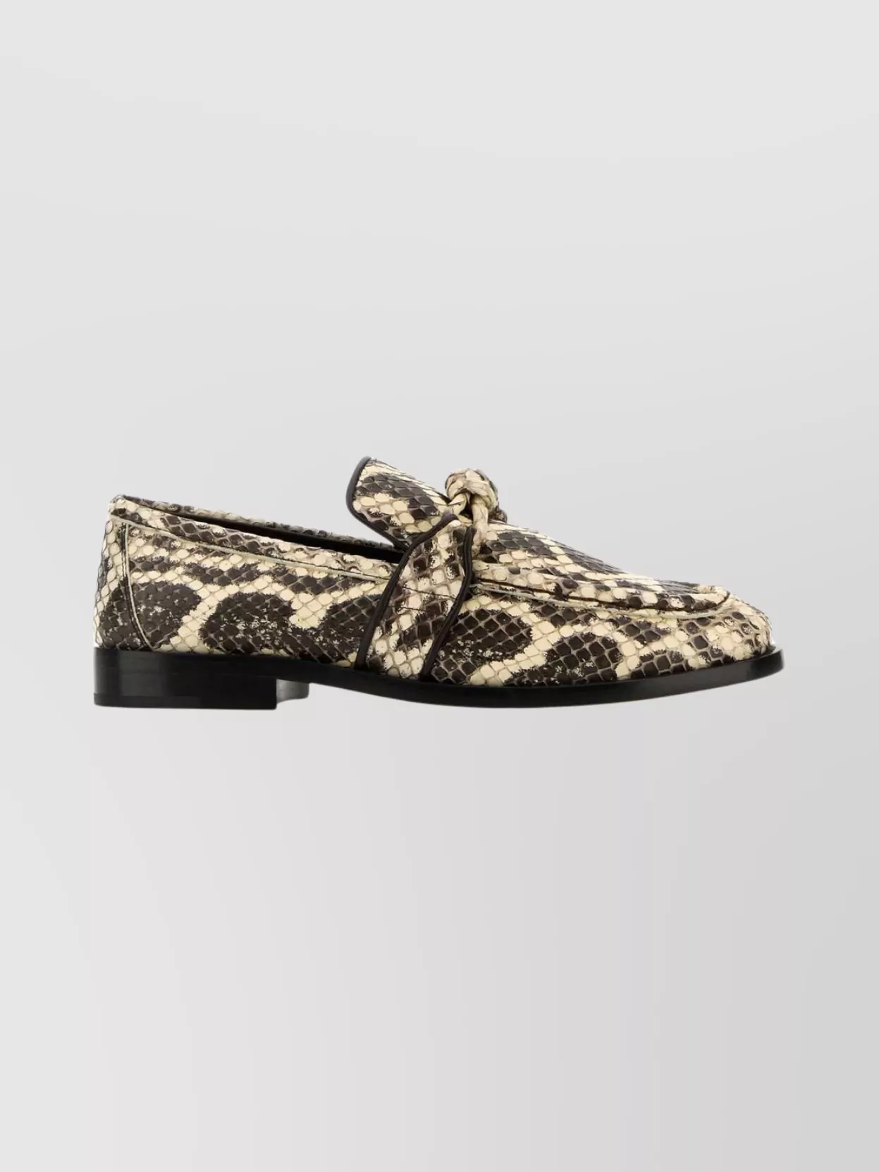 Bottega Veneta Textured Snake Print Round Toe Loafers