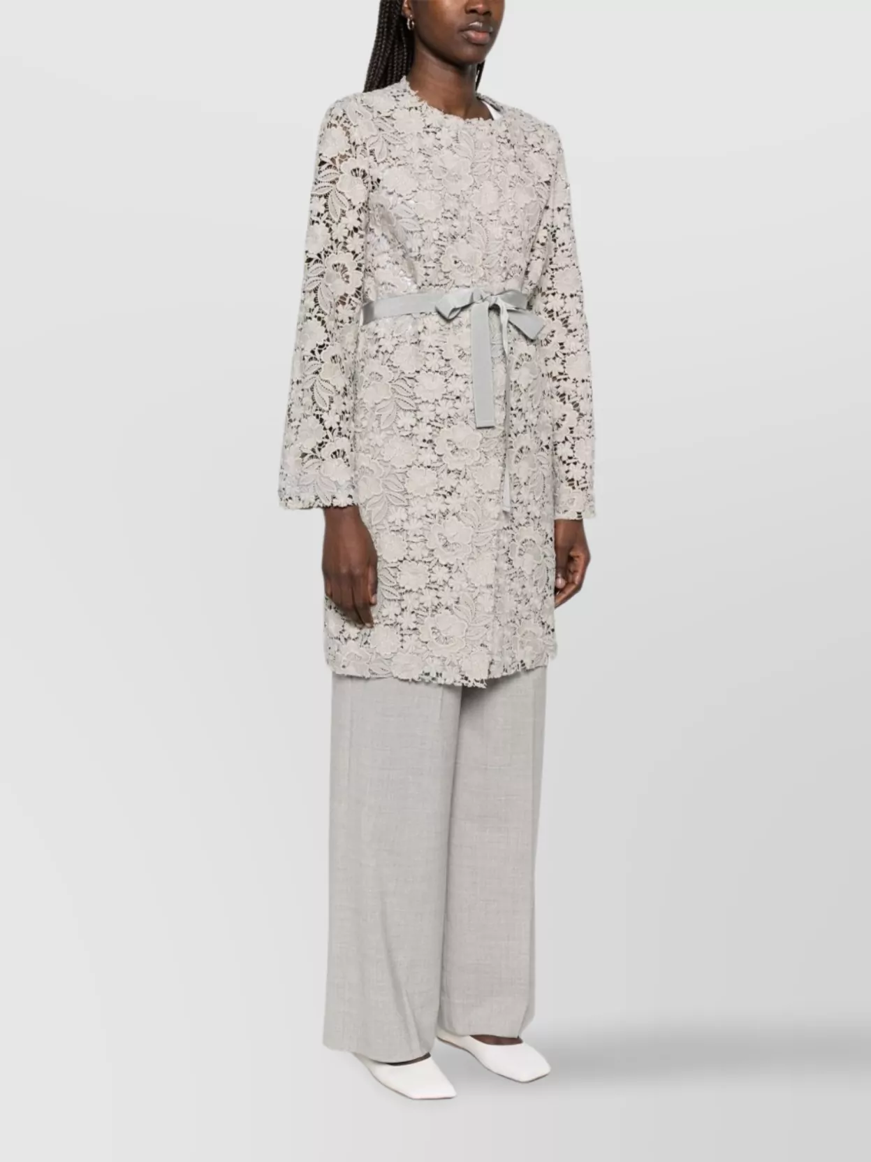 Parosh Waist Belted Floral Lace Blazer