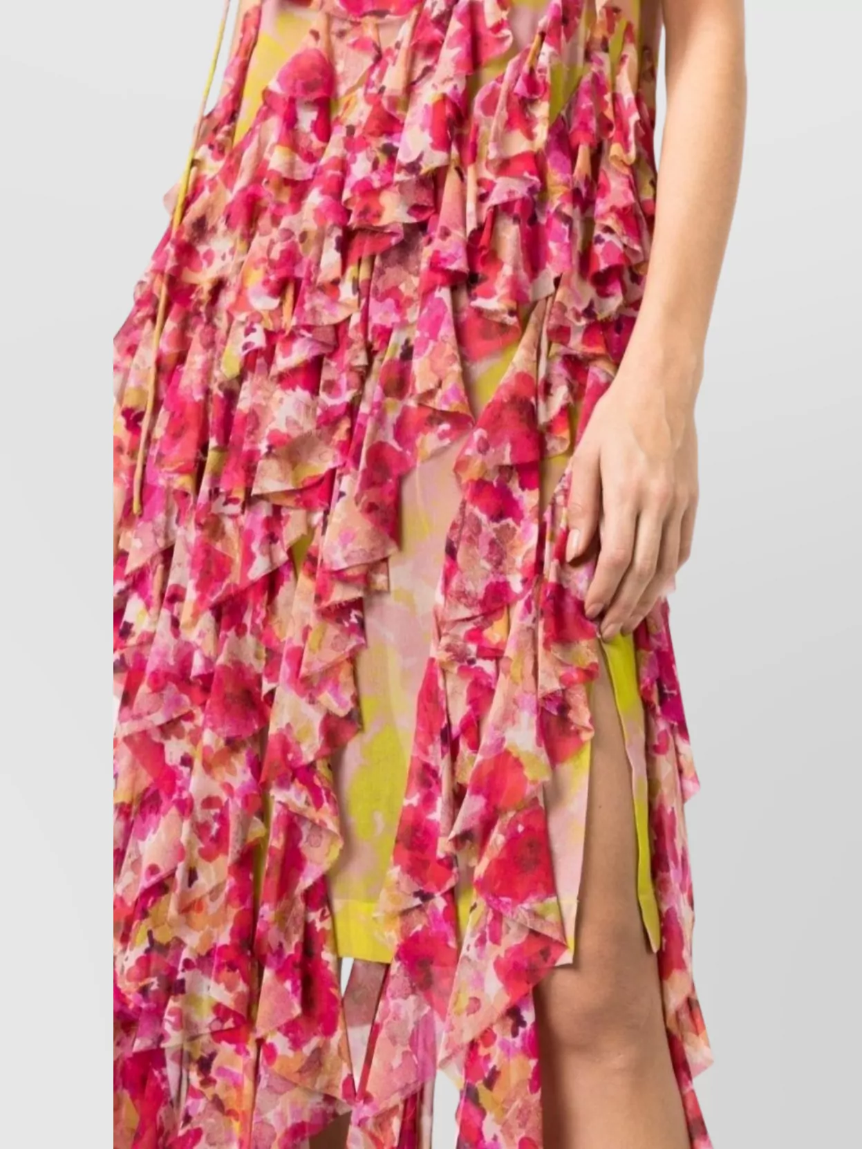 Dries Van Noten Floral Ruffled Sleeveless Dress With Asymmetric Hem