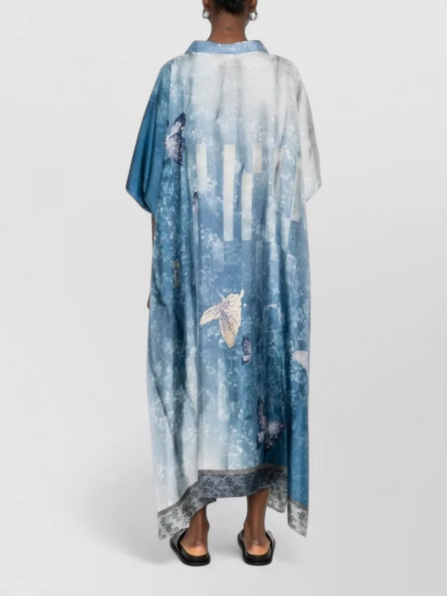 Pierre Louise Mascia Silk Printed V-Neck Short-Sleeve Kaftan