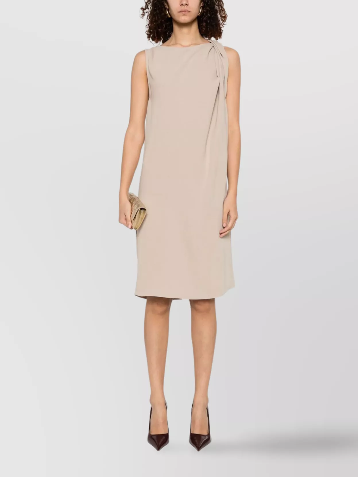 Parosh Draped Detail Sleeveless Round Neck Dress