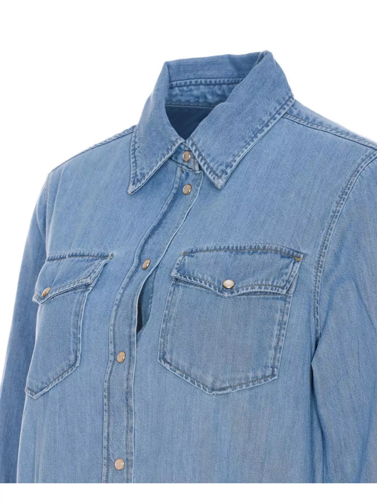 Liu •jo Liu Jo Kent Collar Denim Shirt With Rhinestone Applications