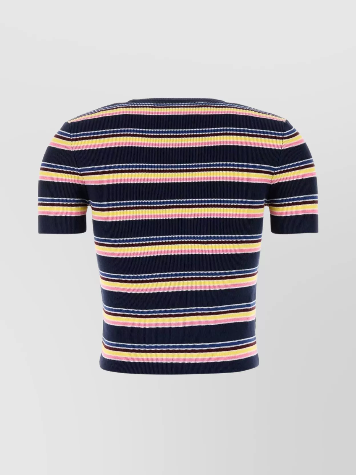 Prada Crew Neck Striped Cotton T-Shirt With Embroidery