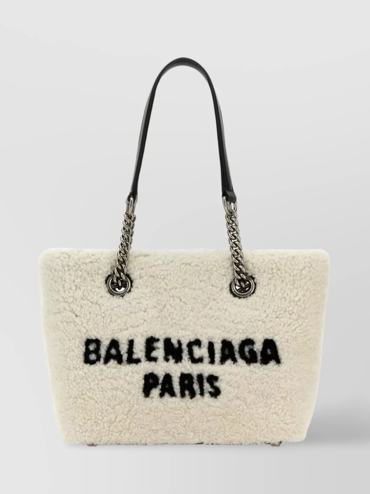 Shop Balenciaga Shearling Chain Handle Statement Bag