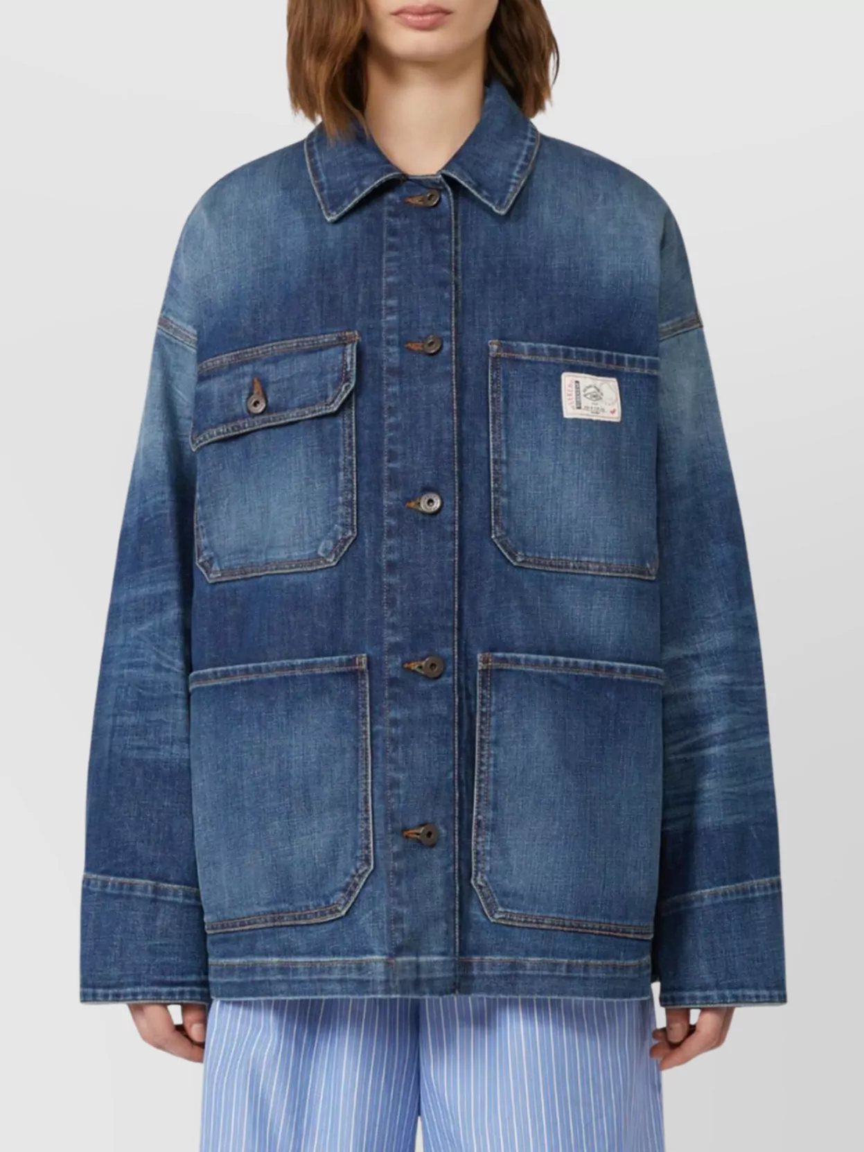 Weekend Max Mara Aligi Workwear Denim Jacket With Four Pockets In Blue