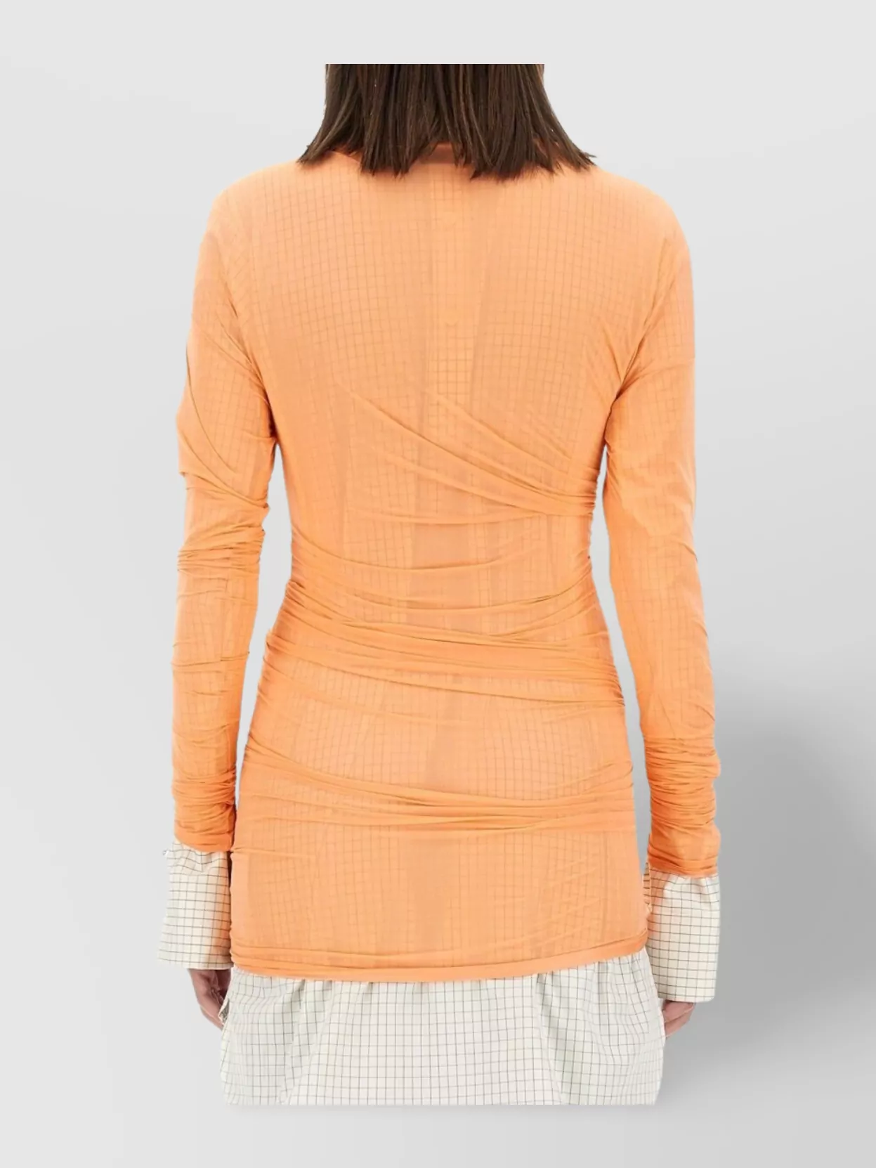 Dries Van Noten Checkered High Neck Long Sleeve Top In Orange
