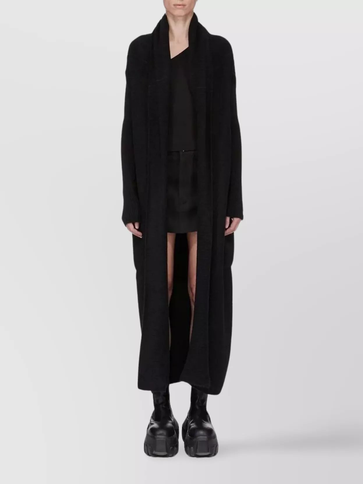 Rick Owens Longline Shawl Collar Cardigan Pockets In Black