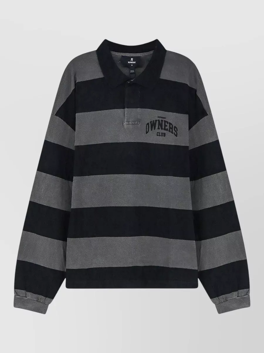 Represent striped cotton long-sleeve polo shirt
