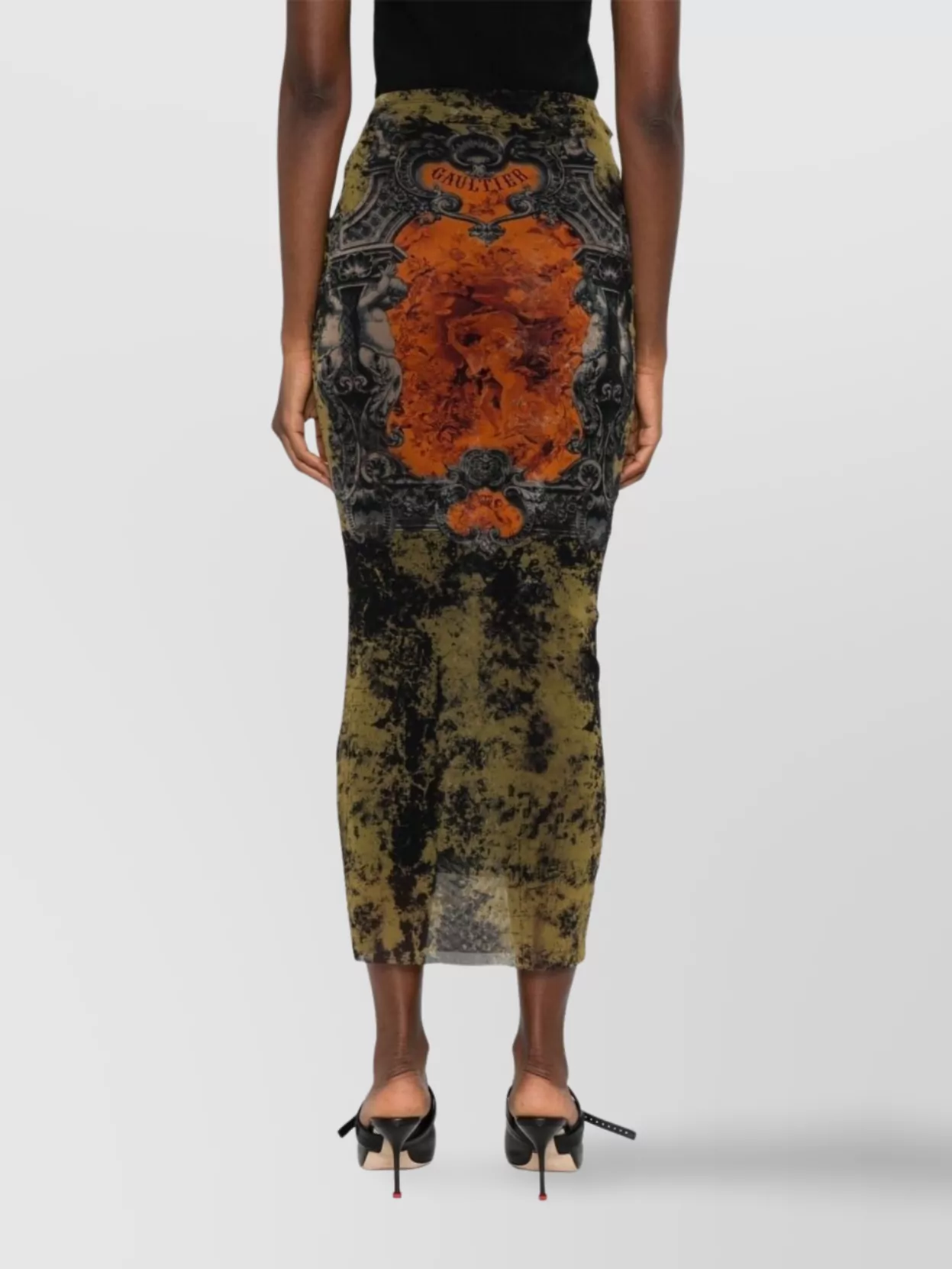 Jean Paul Gaultier Mesh Skirt With Graphic Print Overlay