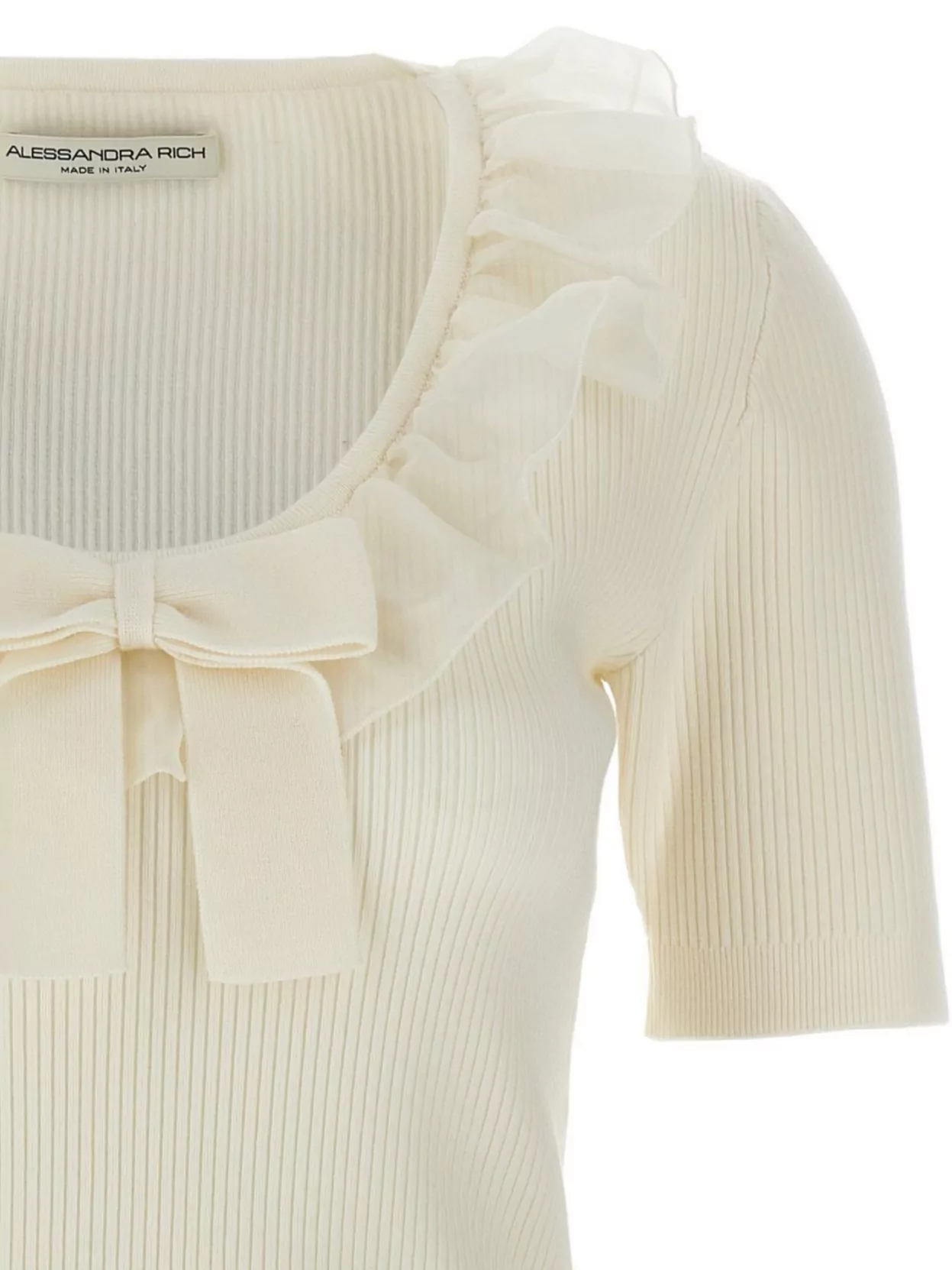 Alessandra Rich T-Shirt With Ruffle And Bow Detail