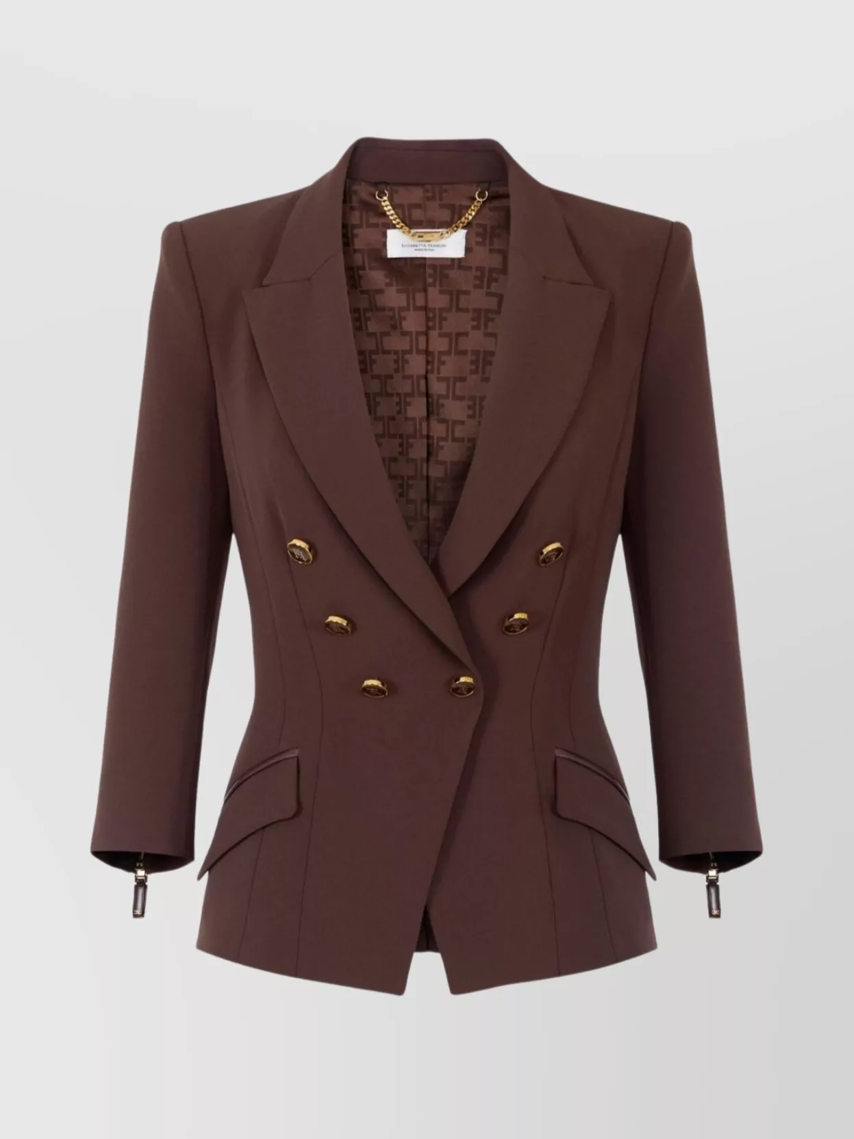 Elisabetta Franchi Structured Double-breasted Jacket Gold Buttons In Brown