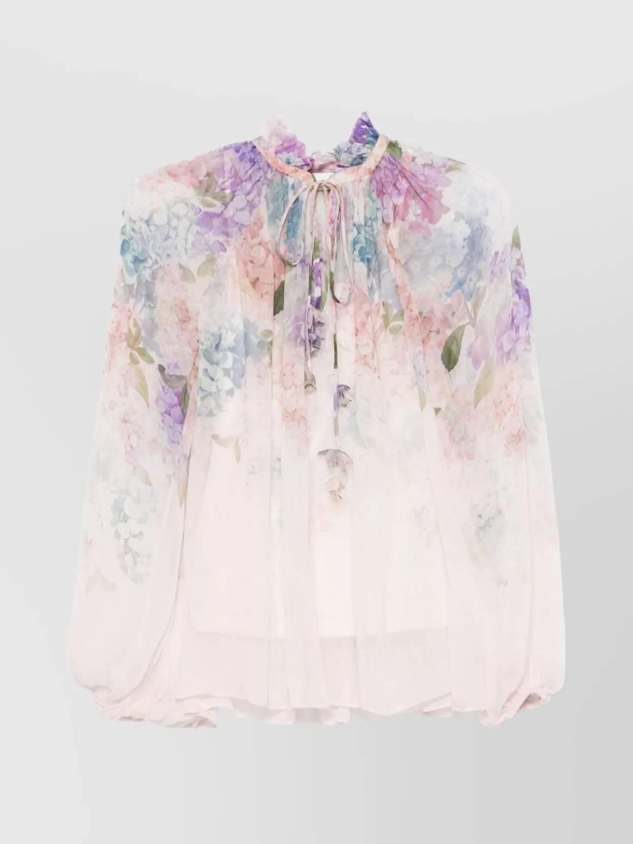 Zimmermann Frilled Collar Floral Print Sheer Blouse
