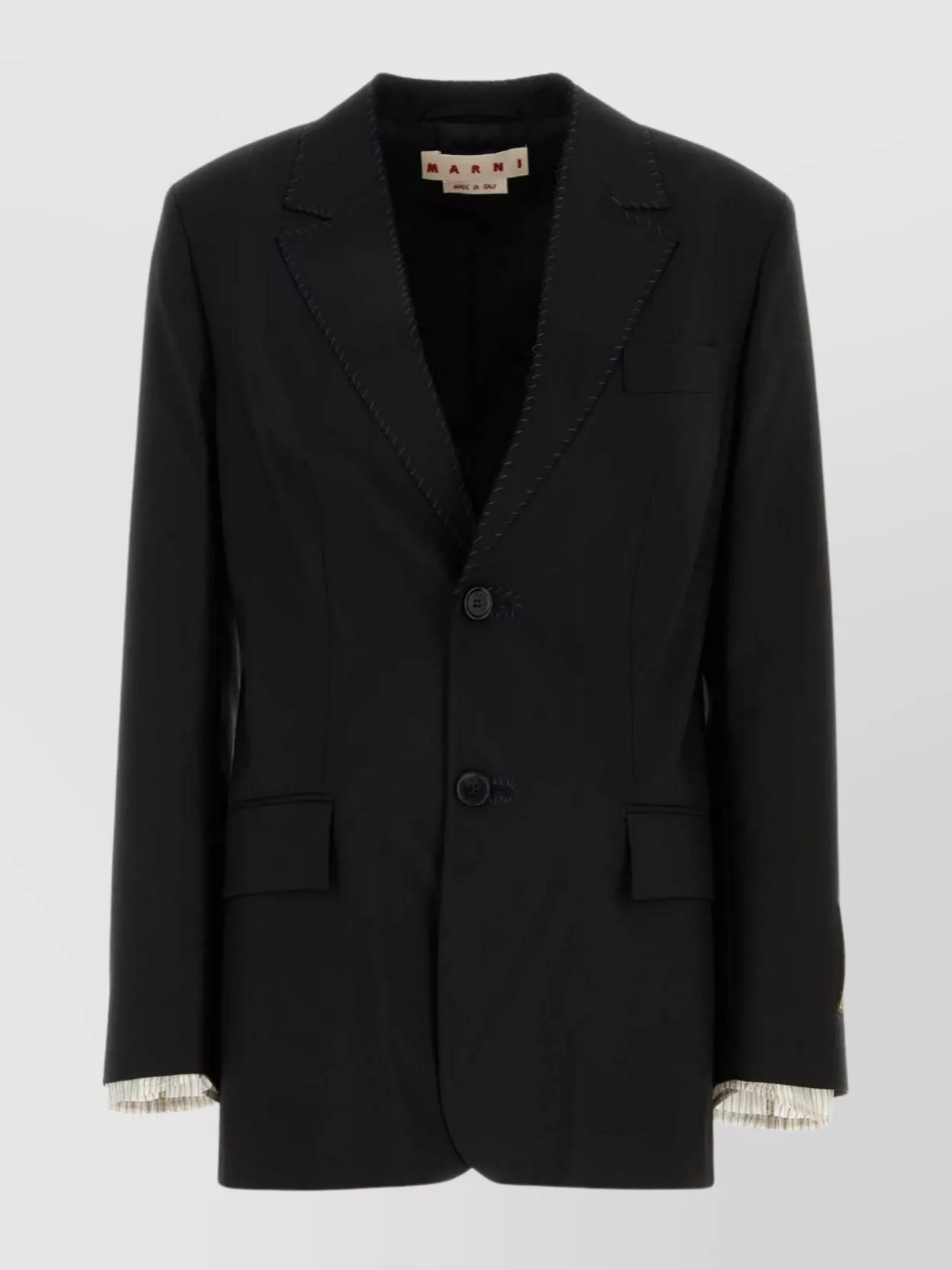 Marni Wool Blazer With Front Pockets And Long Sleeves In Black